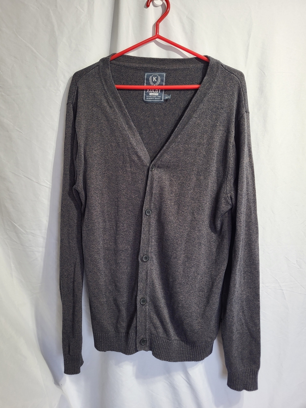 Kolby Men's Charcoal V-Neck Button Cardigan, Size XL